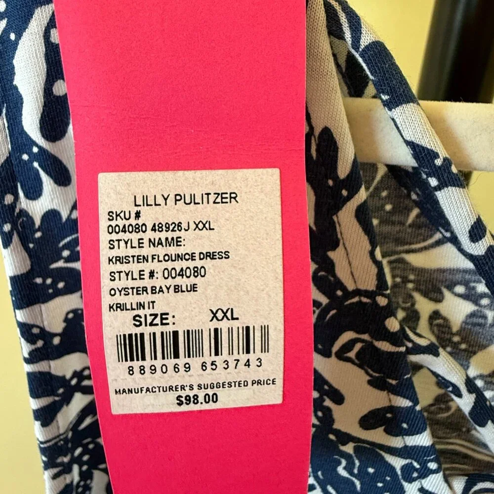 NWT: Lilly Pulitzer Kristen Flounce Dress with Pockets in Oyster Bay Blue - Picture 5 of 5